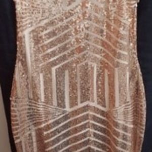 Rose Gold Sequins Embedded Cut Out Back Dress